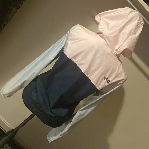 THE NORTH FACE Women’s Windbreaker Navy Blue/Pink/Silver Size Small - Picture 7 of 13